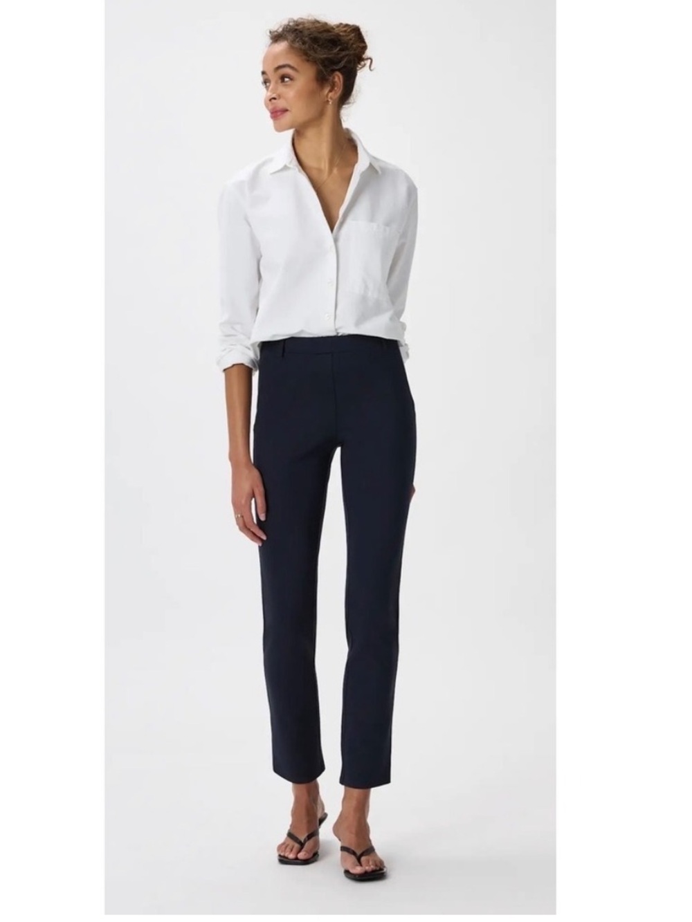 Quince Ultra-Stretch Ponte Straight Leg Pant Sz. L navy business office